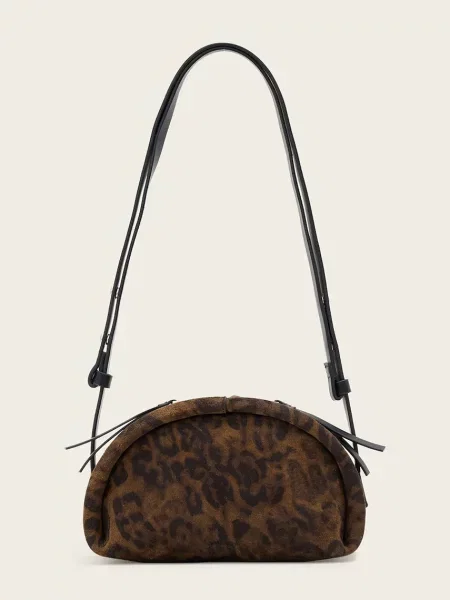 AllSaints geantă crossbody pentru femei din piele întoarsă ROSALIE maro