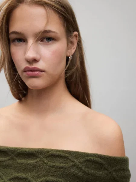 Sweter z odkrytymi ramionami Teen L MANGO TEEN zielony