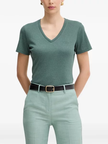 Tricou Liu Jo cu broderie cu decolteu în V verde