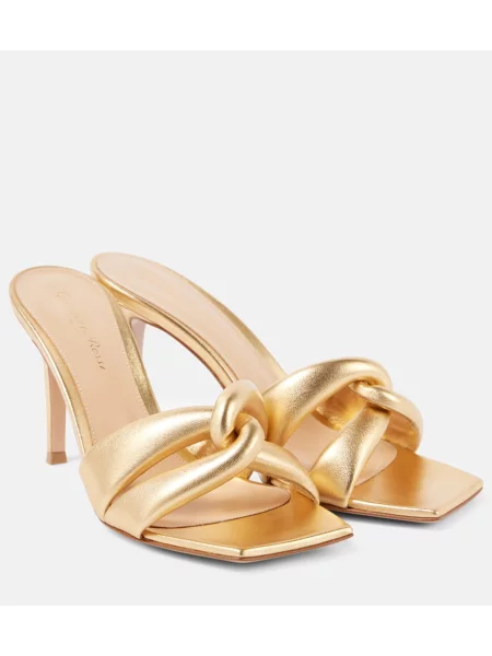 Papuci tip mules Gianvito Rossi din piele auriu