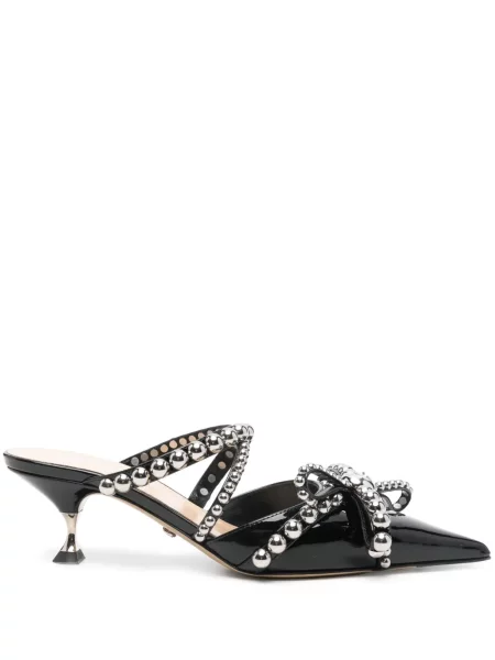 Papuci tip mules Mach & Mach din piele cu tepi negru