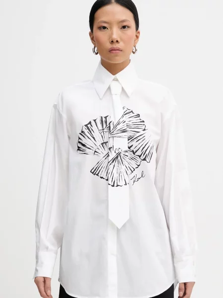 Karl Lagerfeld cămașă din cu guler clasic relaxed alb