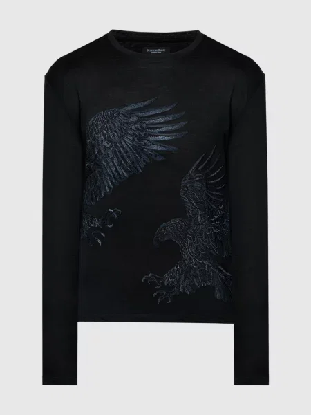 Шерстяной лонгслив Stefano Ricci с вышивкой черный