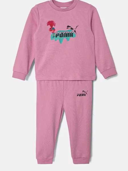 Puma Kojenecká tepláková souprava X TROLLS Minicat Crew Jogger TR růžová