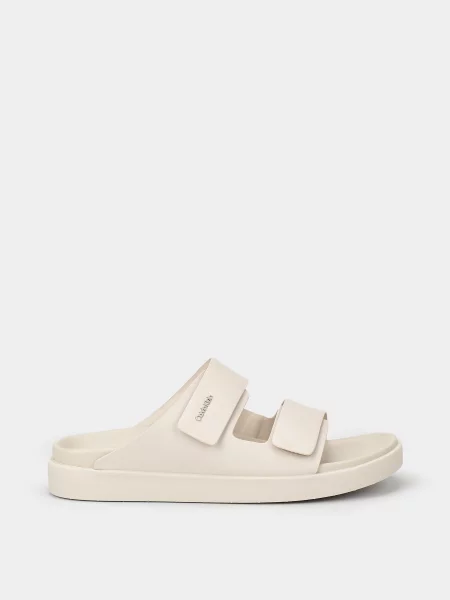 Calvin Klein Flat Adj Slide Calvin Mtl Lth Шльопанці Шкіра бежевий