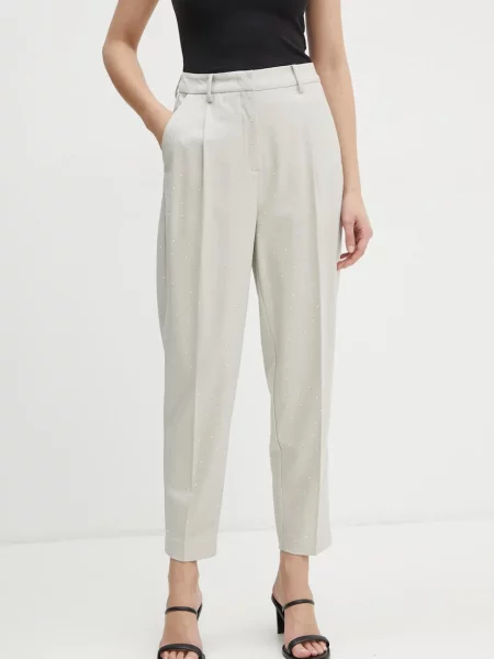 Bruuns Bazaar pantaloni din lana drept high waist bej