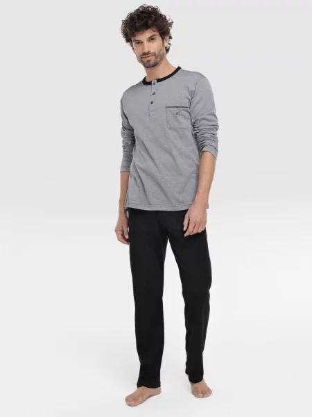 Zd ZERO DEFECTS Pijama lungă Black mercerized cotton' negru