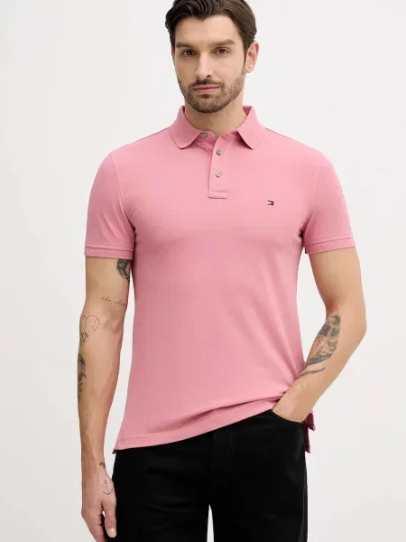 Tommy Hilfiger polo majica z elastanom roza