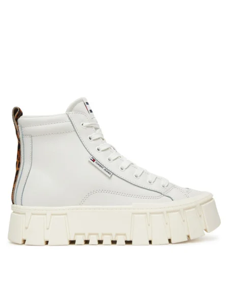 Кожени маратонки Tommy Jeans TJW VULC FLATFORM LEOPARD бежово бяло