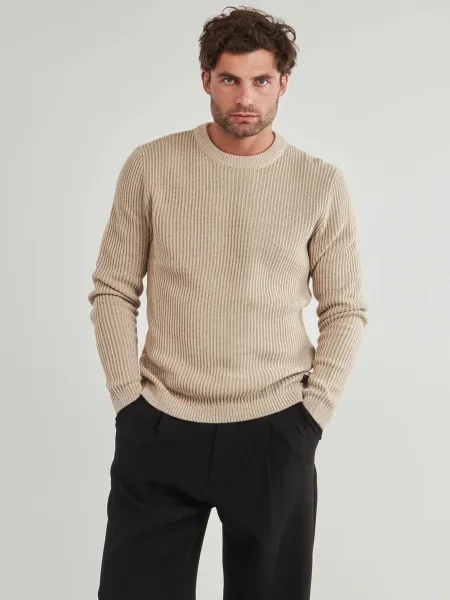 Pletený sveter Jack & Jones lopatkový krk béžová
