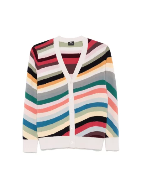 Paul Smith Swetry Kobieta Wielobarwność S Wielokolorowy Pasiasty Sweter z Dekoltem w Serek beżowy