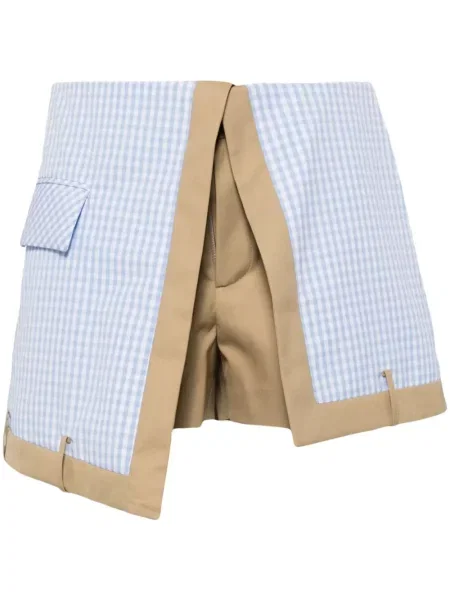 Szorty Besfxxk w kratkę z nadrukiem asymetryczne niebieskie