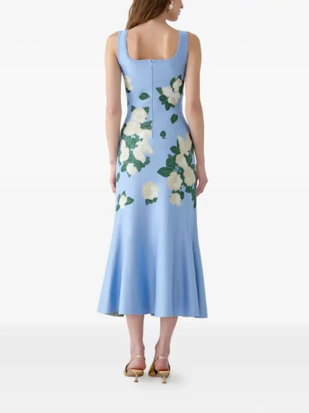 Gėlėta megzta midi suknelė Carolina Herrera mėlyna