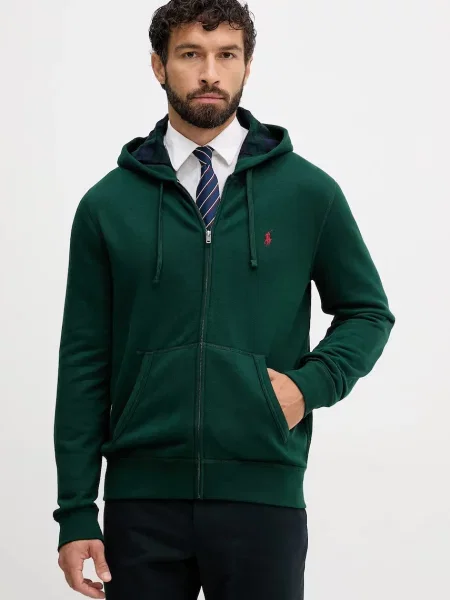 Dukserica Polo Ralph Lauren s kapuljačom bez uzorka zelena