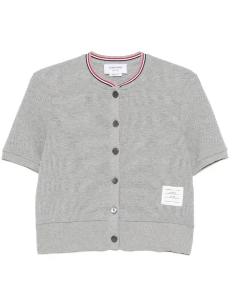 Cardigan Thom Browne cu dungi tricotate gri