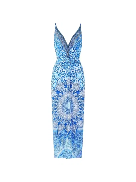 Rochie maxi Camilla de costum cu bretele albastru