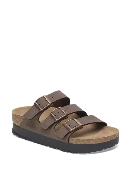Papuci Birkenstock cu platformă cu cataramă maro