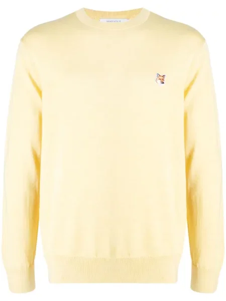 Pulover Maison Kitsune cu broderie de lână galben