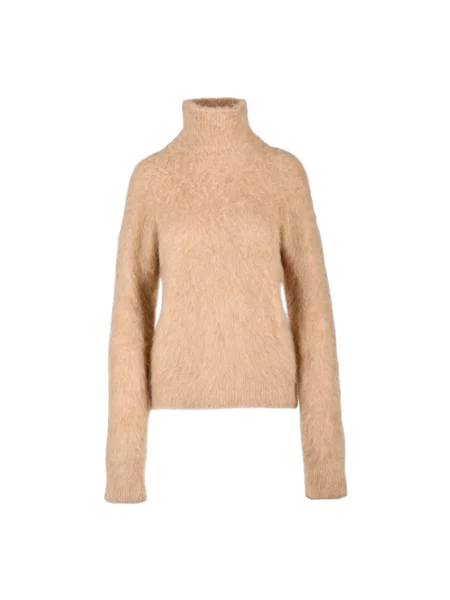 Sweter Sportmax z alpaki z wysokim kołnierzem brązowy