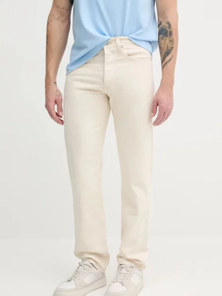 Kavbojke z mešanico lanu Calvin Klein Jeans bež