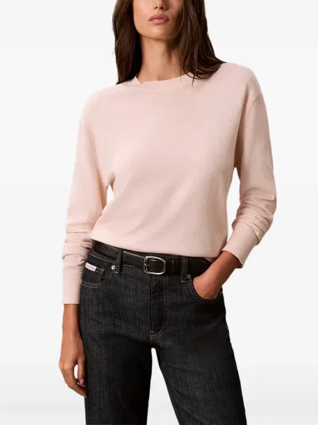 Lung pulover Calvin Klein cu decolteu rotund roz