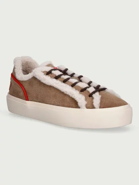 Inuikii Lila Shearling Lace Up sneakers pentru bărbați din piele întoarsă maro