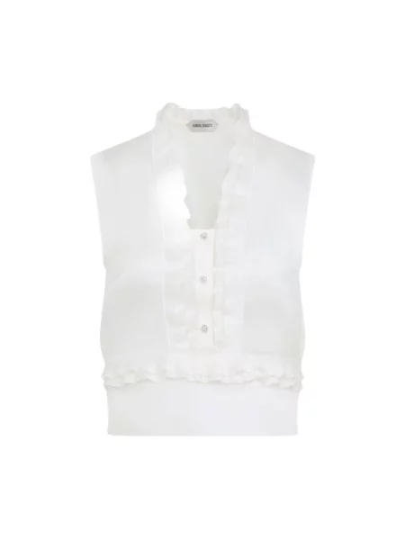 Jedwabna koszula Alberta Ferretti z falbankami biała