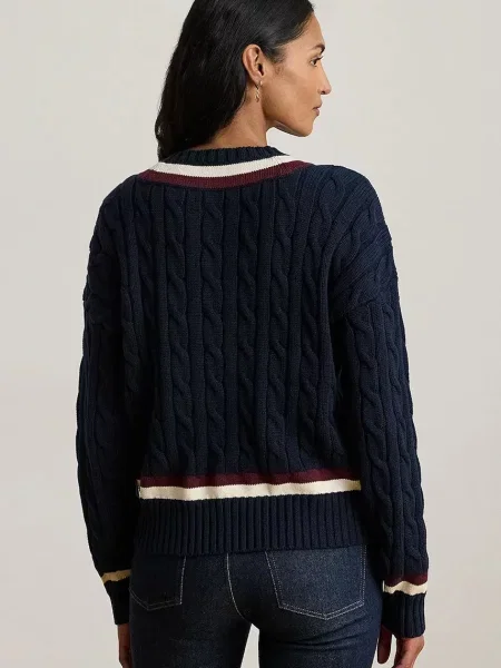Bombažen pulover Lauren Ralph Lauren mornarsko modra