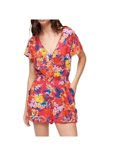 Kombinezon Superdry Beach Playsuit na lato kolorowy różowy