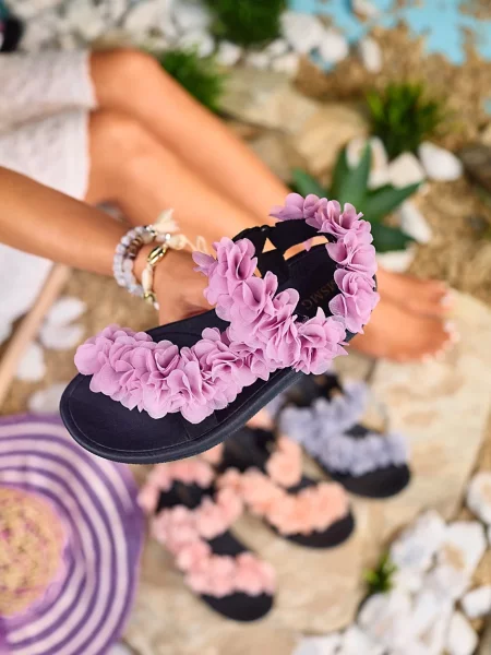 Sandale Resti cu model floral negru