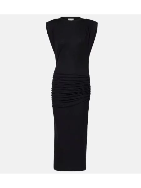 Rochie midi Marant Etoile din jerseu drapată până la genunchi negru