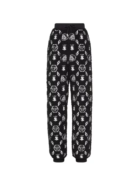 Pantaloni Philipp Plein cu broderie alergare negru