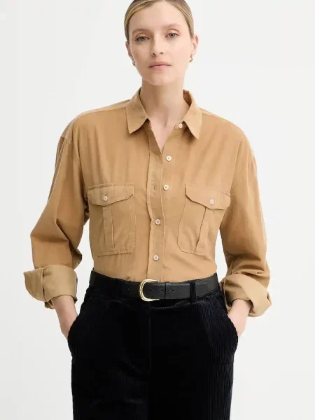 Marc O'Polo cămașă din velur cu guler clasic relaxed bej