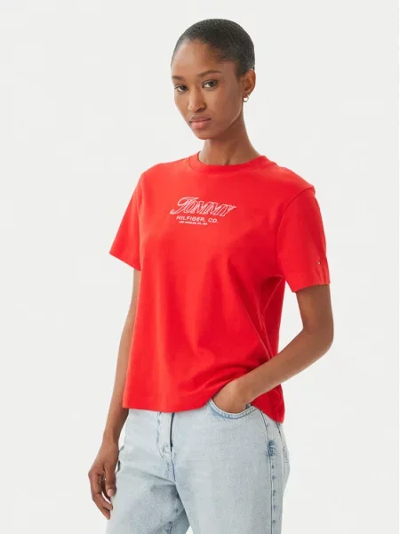 Тениска Tommy Hilfiger с автограф червено