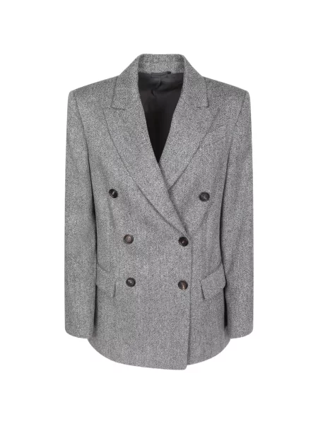 Sacou Brunello Cucinelli cu model herringbone cu două rânduri de nasturi gri