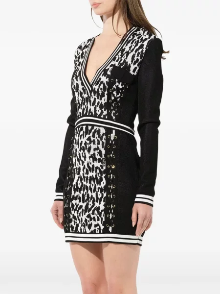 Rochie Balmain cu șireturi cu imagine cu model leopard negru