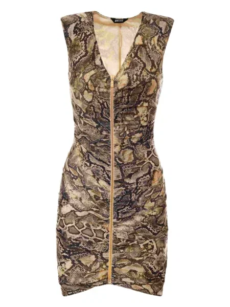 Костюм рокля Just Cavalli с V-образно деколте кафяво