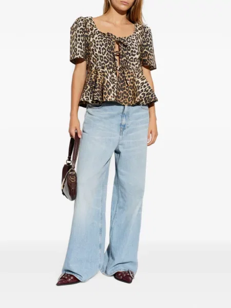 Bluză Ganni cu imagine cu model leopard