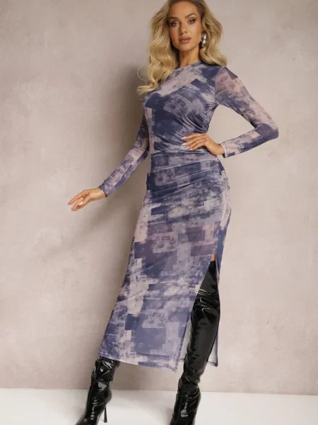 Rochie Maxi Bleumarin Muladă cu Decolteu Marperra