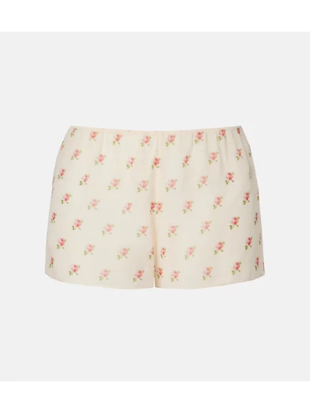 Pantaloni scurți Khaite de mătase cu model floral alb
