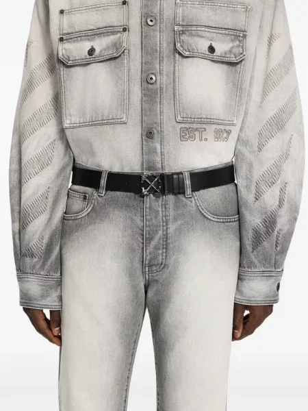 Curea Off-white din piele cu cataramă alb