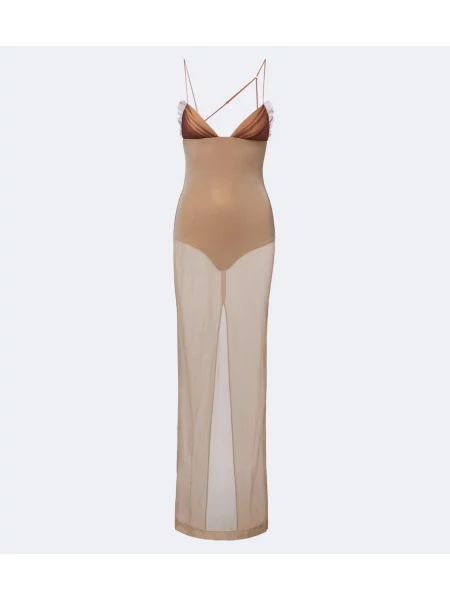 Rochie maxi Nensi Dojaka din tul bej