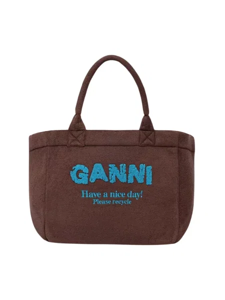 GANNI Beach Resort torebka shopper z bawełną brązowa
