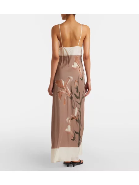 Rochie Sir de mătase cu model floral bej
