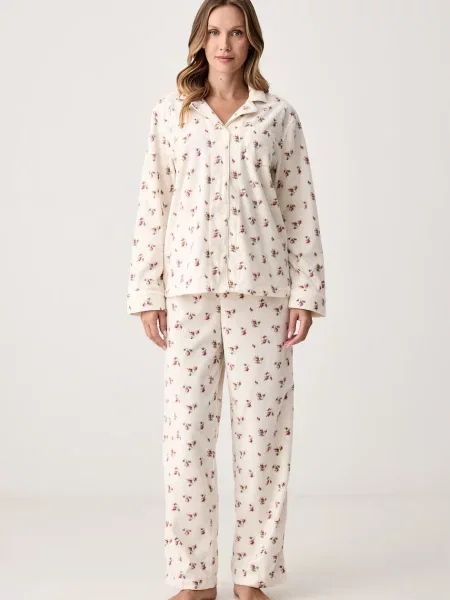 Lauren Ralph Lauren dvoudílné pyžamo fleecové béžové