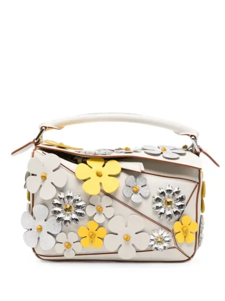 Geantă shopper Loewe cu model floral cu aplicații alb