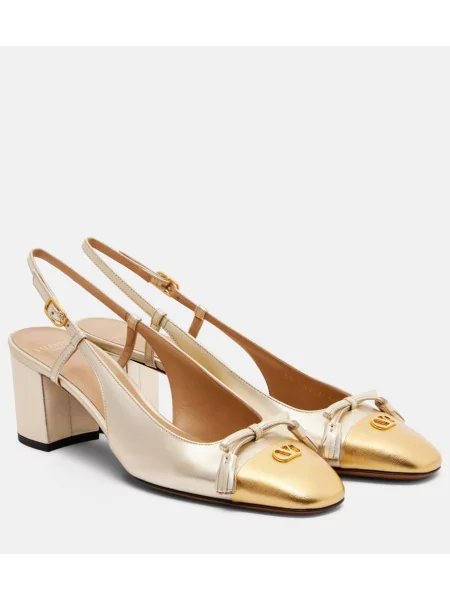 Pantofi cu toc Valentino Garavani din piele slingback auriu