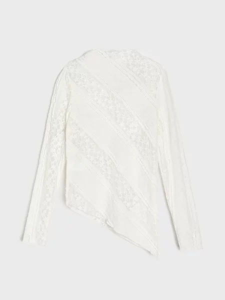 Асиметрична мереживна блузка з довгим рукавом кремовий