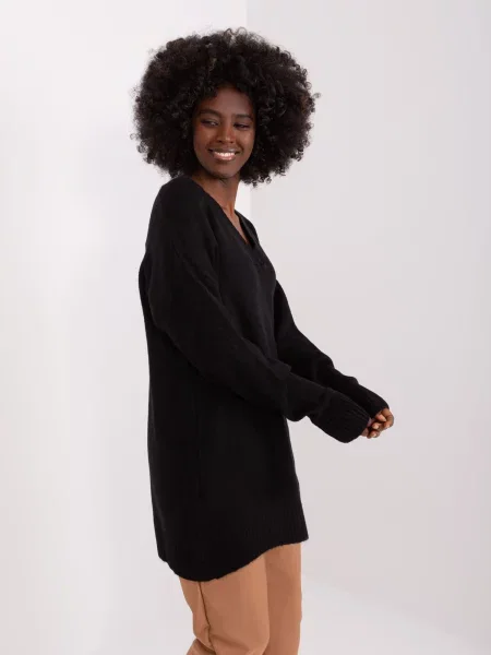 Pulover Fashionhunters clasic lung negru