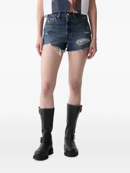 Decupat pantaloni scurți din denim Levi's® zdrențuiți cu talie înaltă albastru